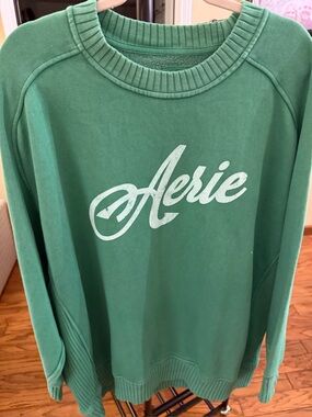 Aerie Women Green Crewneck Sweatshirt with Script Logo Sz XL